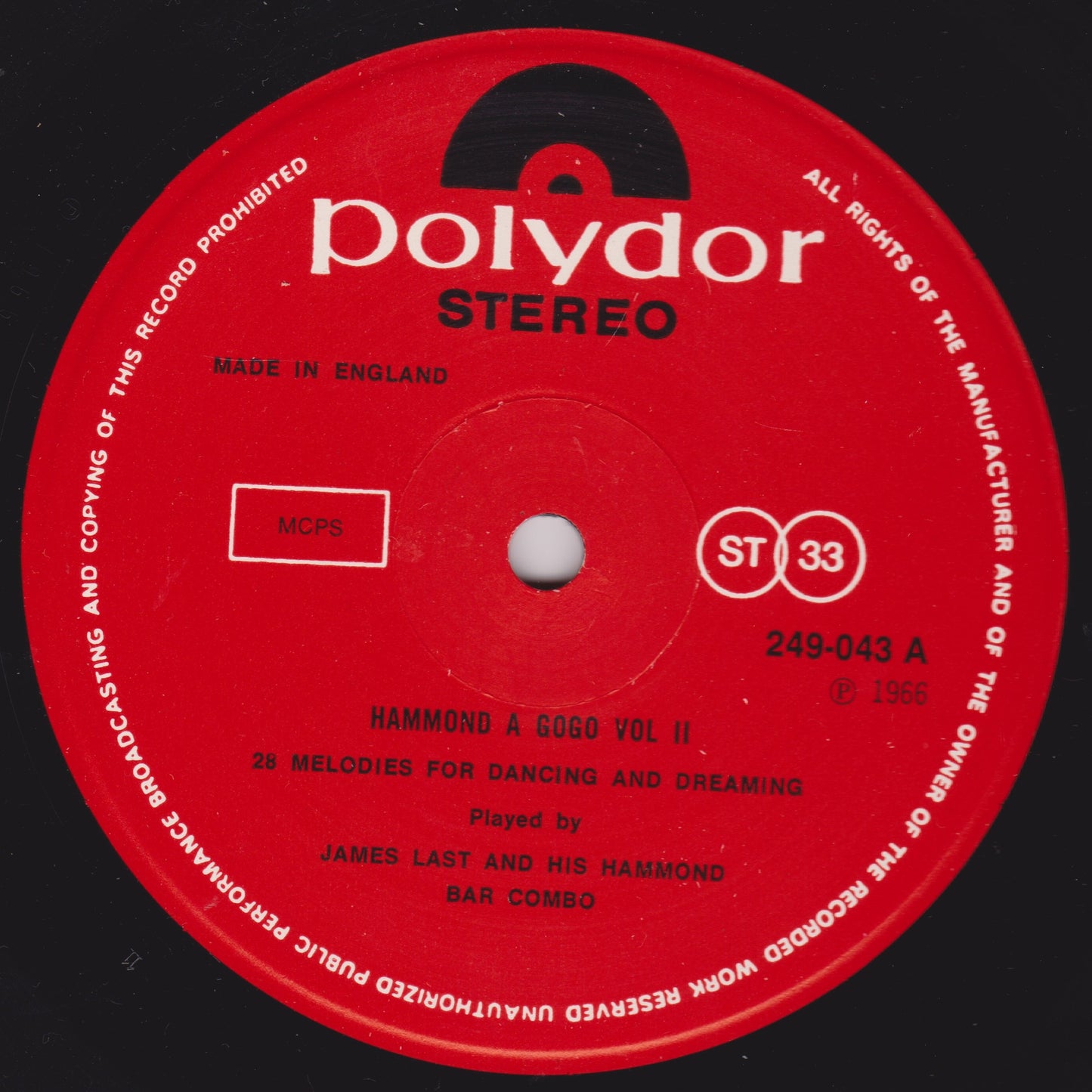 James Last And His Hammond-Bar-Combo ‎– Hammond À Gogo Vol. II (Polydor 1968) 12" vinyl LP VG/VG