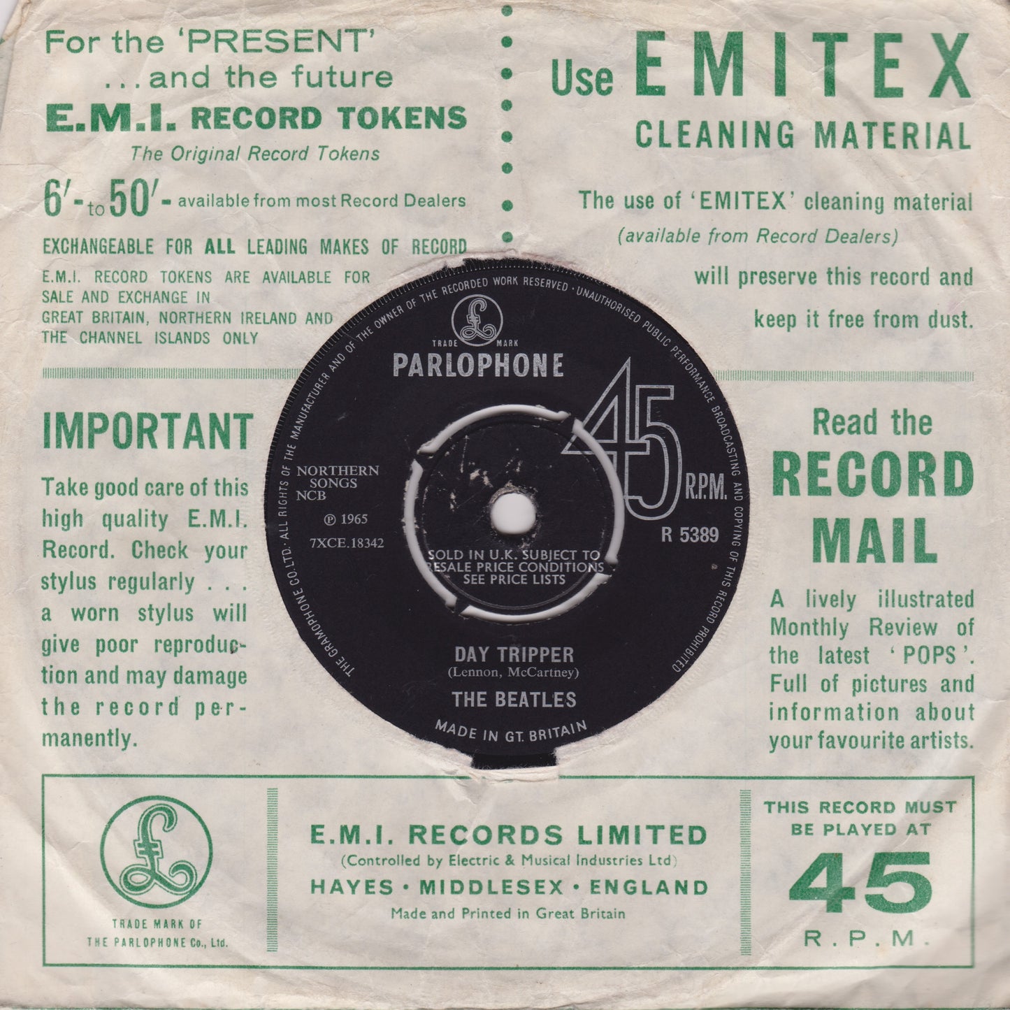 The Beatles ‎– We Can Work It Out / Day Tripper (Parlophone 1966) 7" vinyl single VG/-