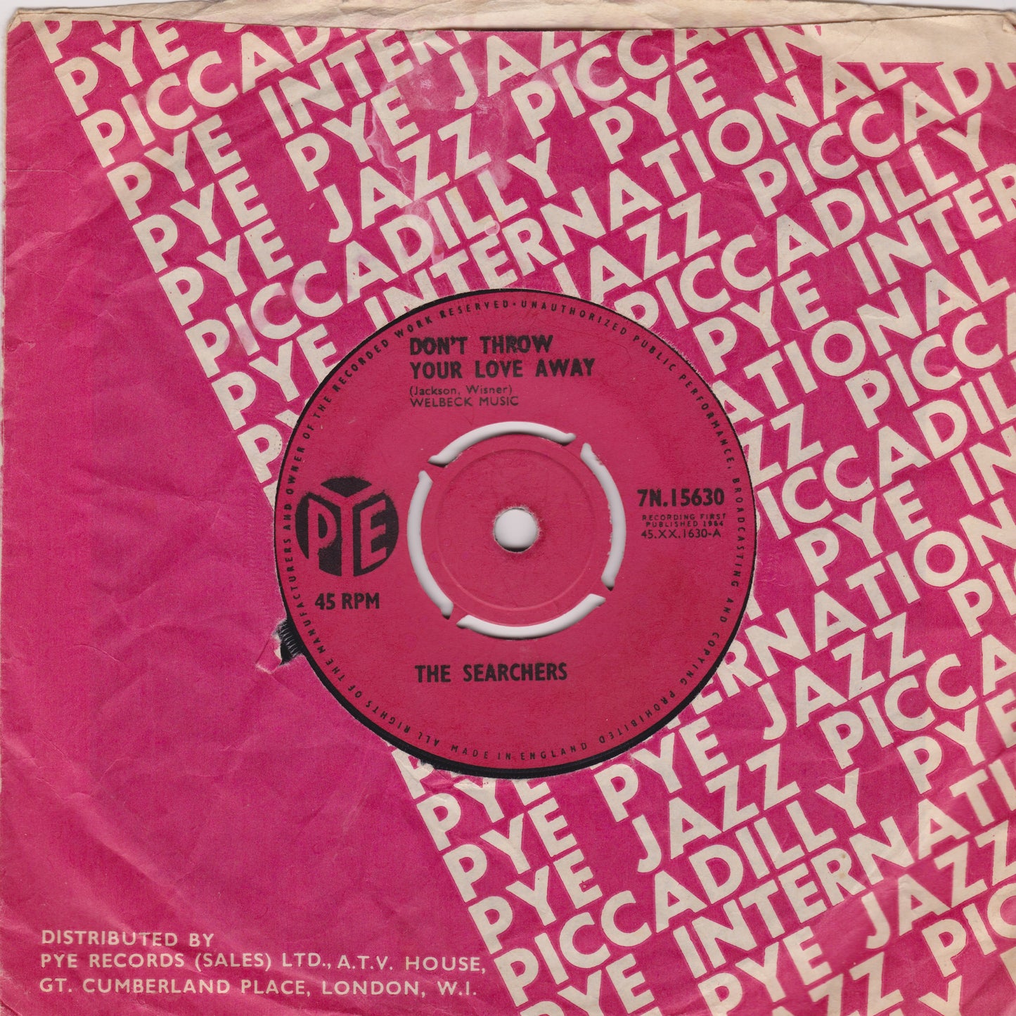 The Searchers ‎– Don't Throw Your Love Away (Pye 1964) 7" vinyl single VG/-