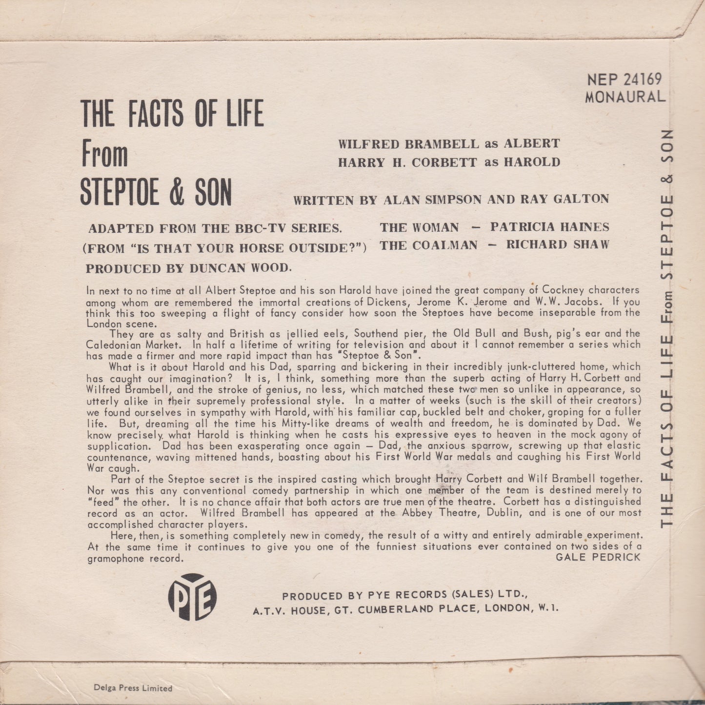 Wilfrid Brambell Harry Corbett - The Facts Of Life From Steptoe & Son 7" P/S EP VG/VG