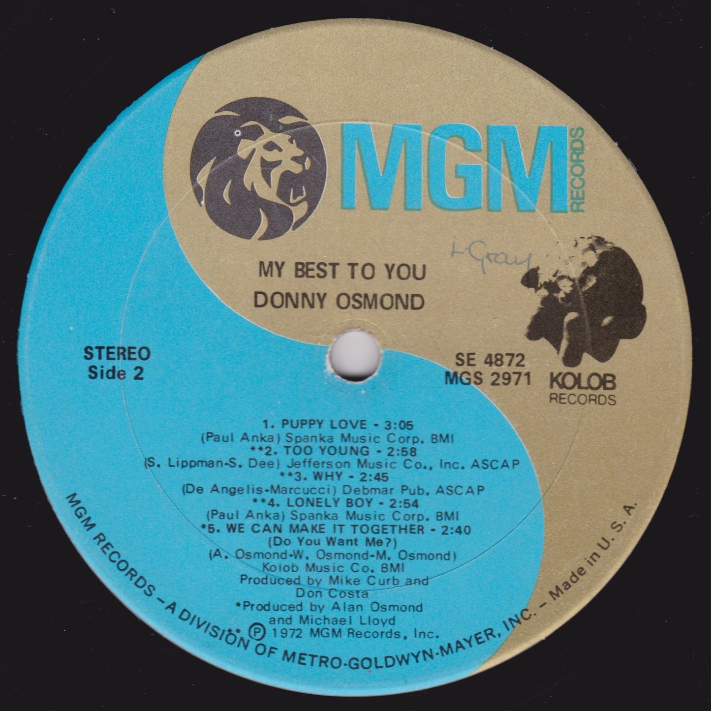 Donny Osmond ‎– My Best To You (MGM 1972) 12" US vinyl LP VG/G+