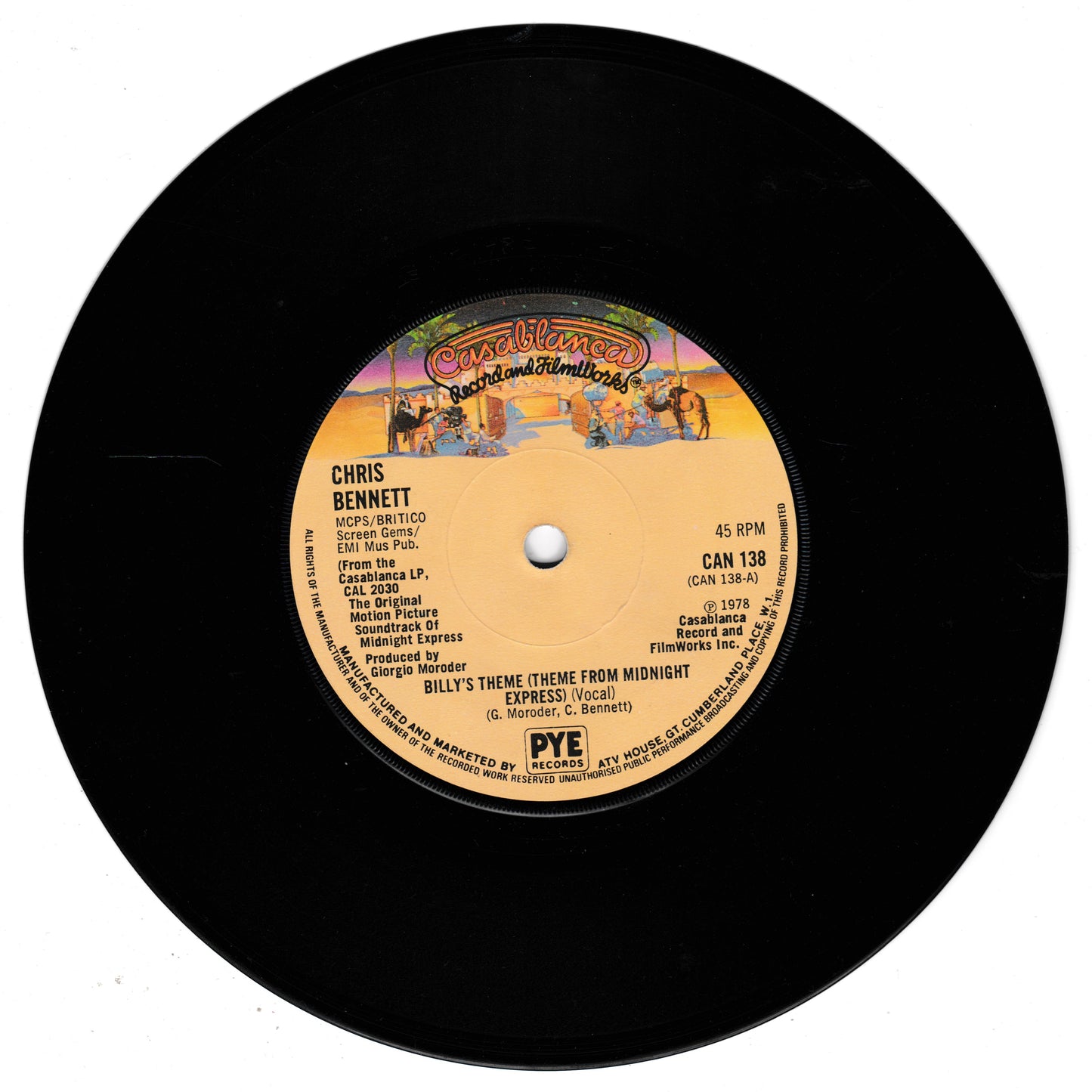 Chris Bennett - Billy's Theme (Casablanca, 1978) 7" vinyl single VG/-