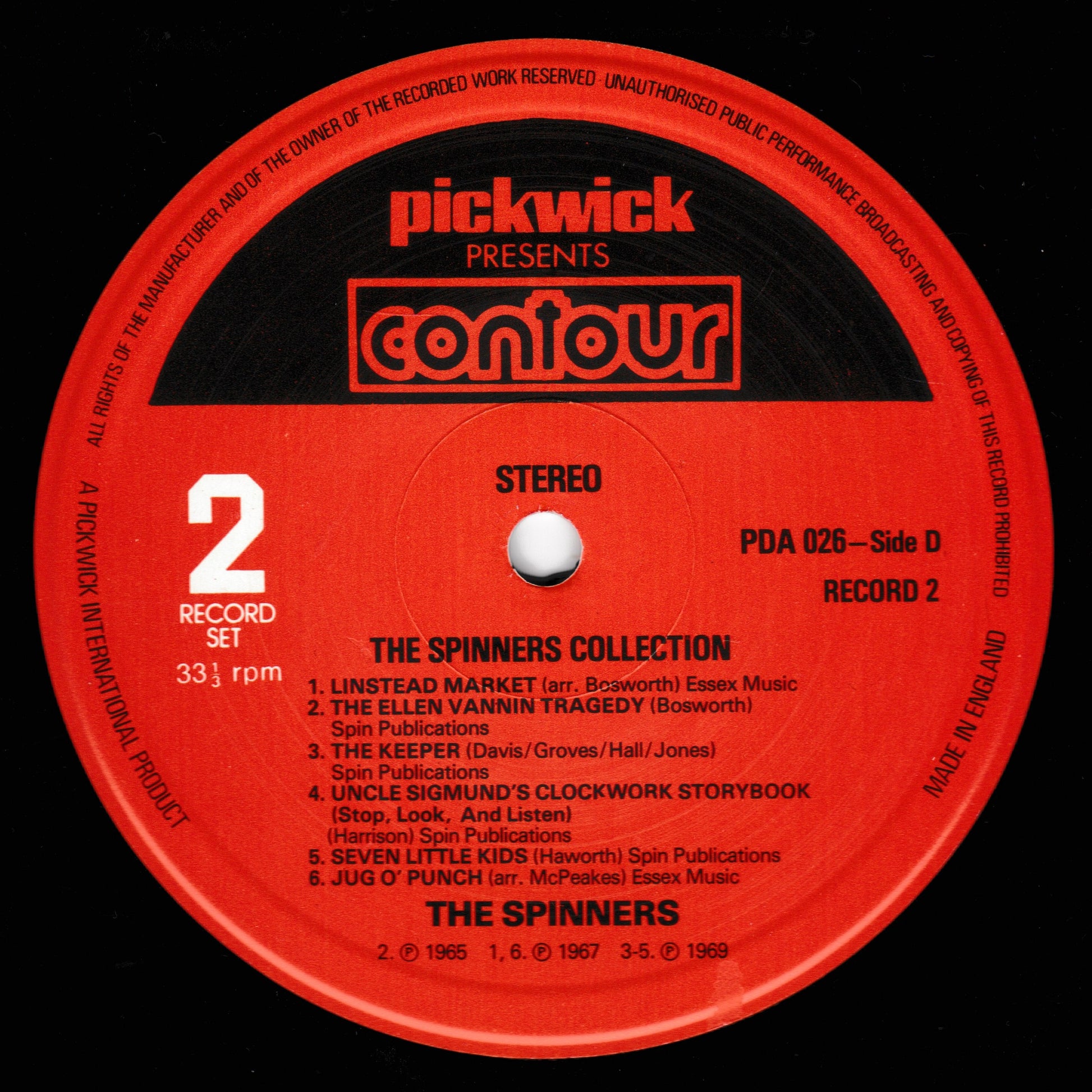 Red record label with 'pickwick presents contour' branding and track listing.