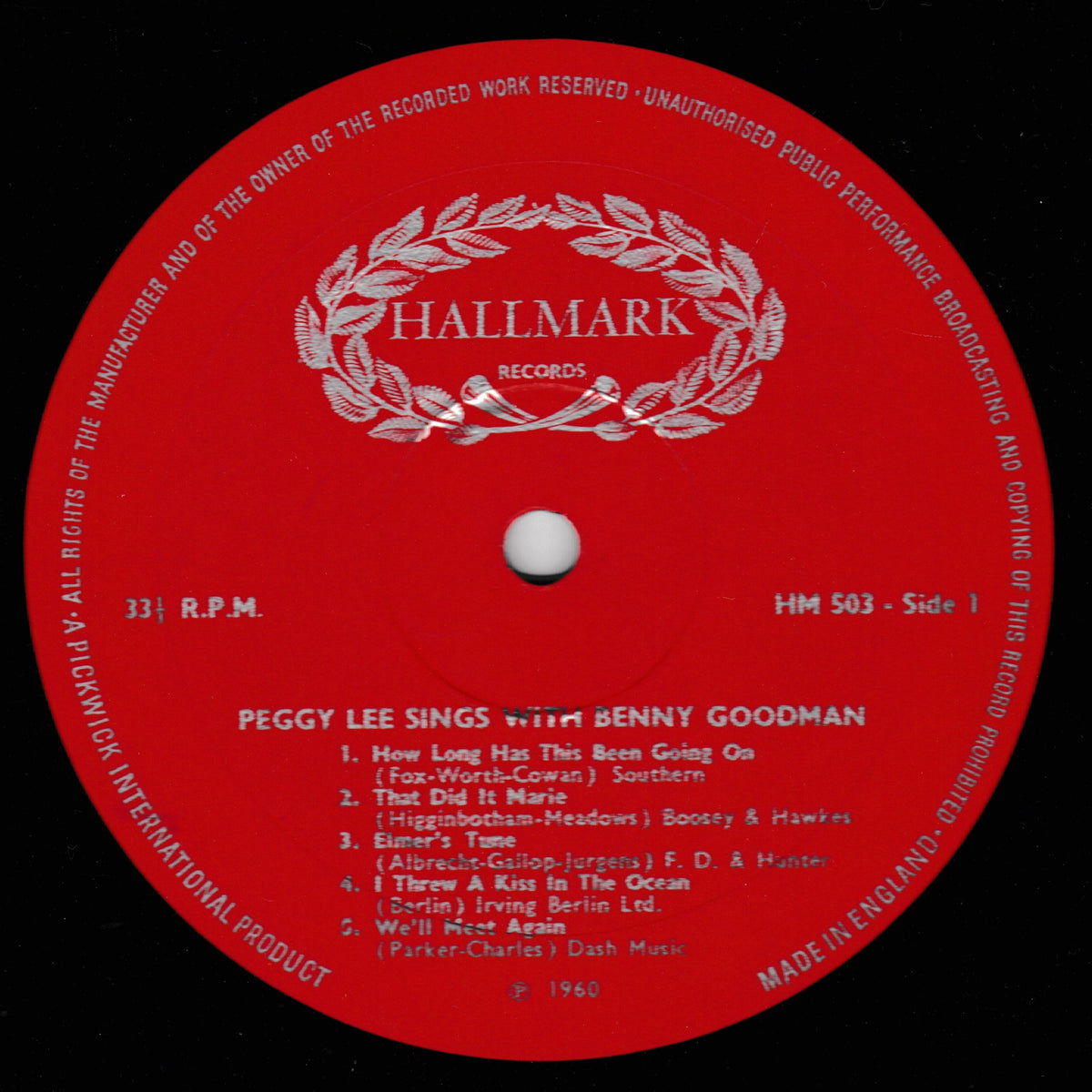 Peggy Lee With The Benny Goodman Orchestra – We'll Meet Again (Hallmark 1967) 12" vinyl LP VG/VG