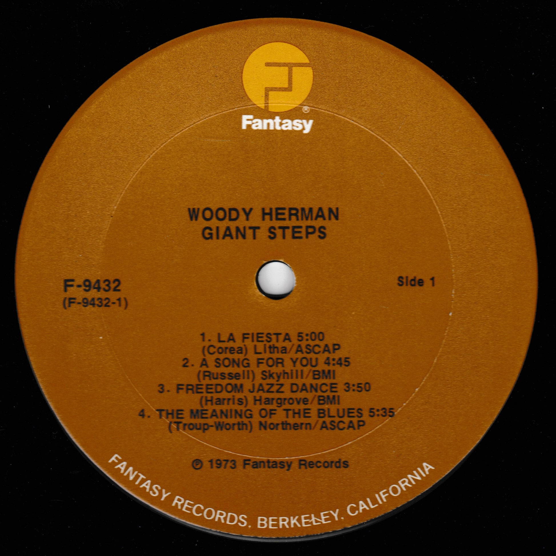 Record label for 'Giant Steps' by Woody Herman with Fantasy Records logo