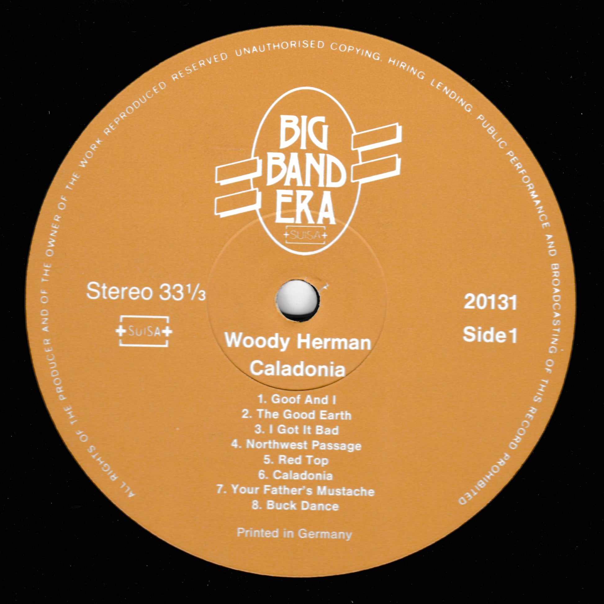 Vinyl record label for Woody Herman's 'Caladonia' album on Big Band Era label.