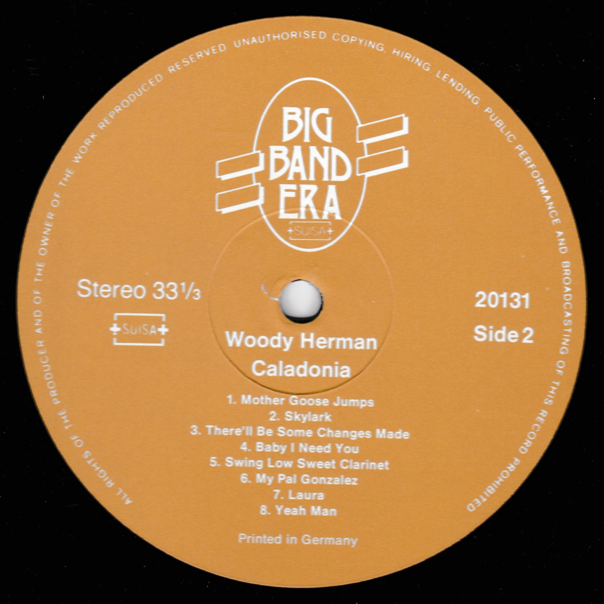 Record label for Woody Herman's 'Caladonia' on Big Band Era with tracklist and branding.