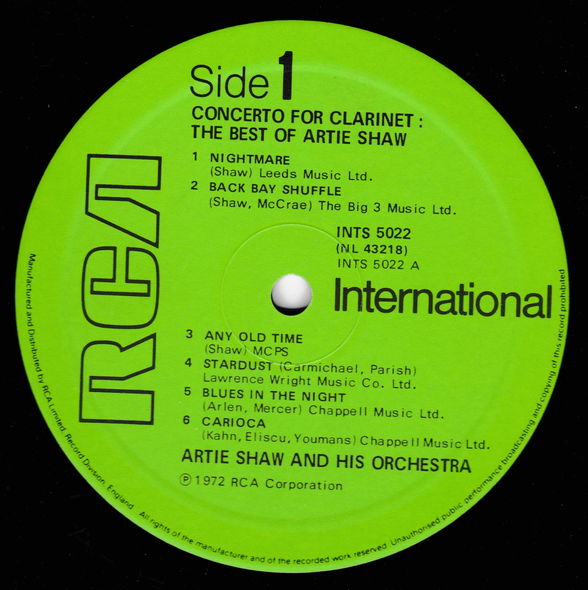 Green label of a vinyl record with text and RCA International logo