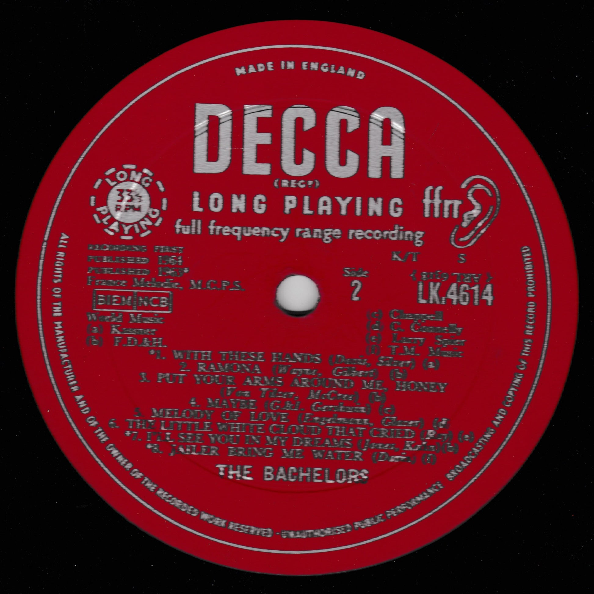 Decca long playing record label on a black background