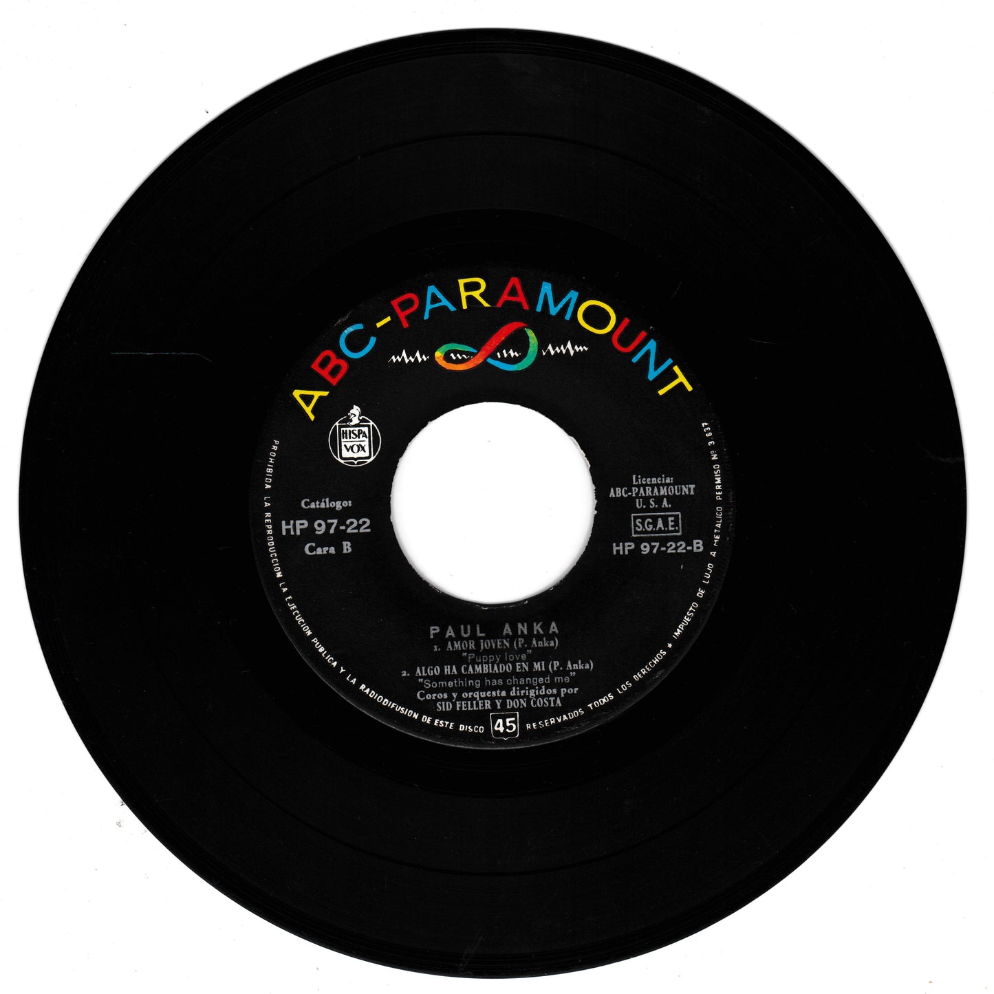 Black vinyl record with ABC-Paramount label on a white background