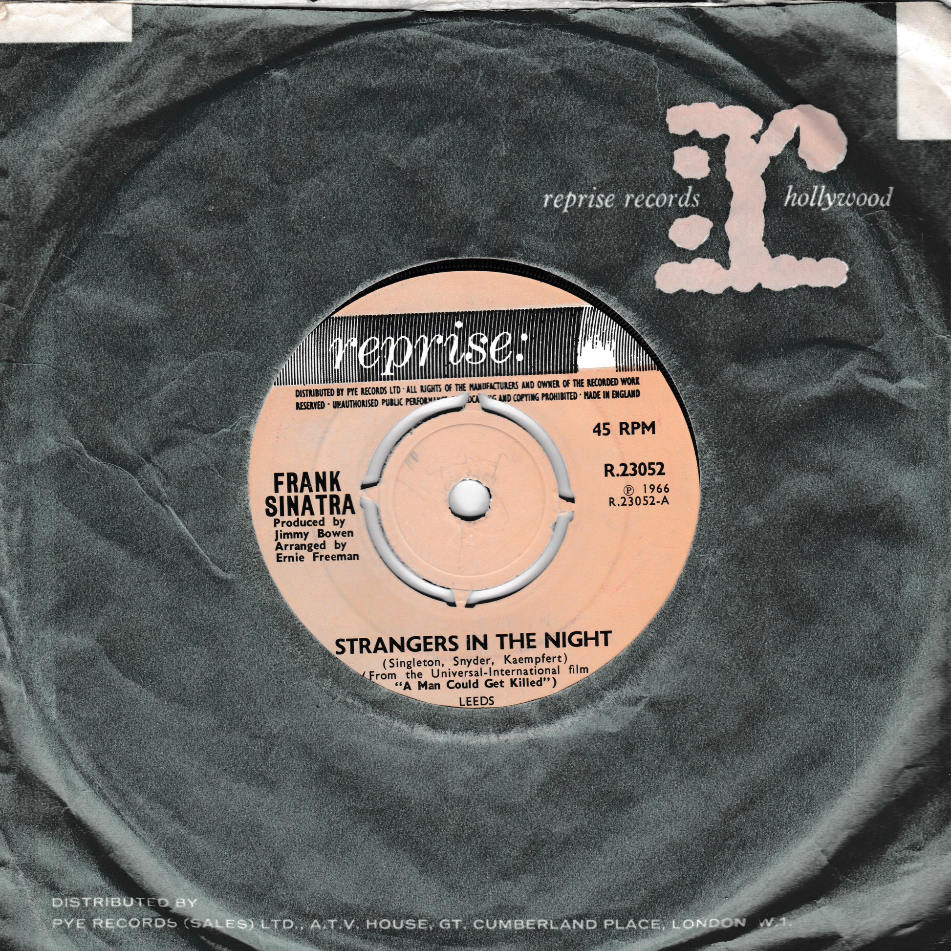 Record label for Frank Sinatra's 'Strangers in the Night' on Reprise Records.