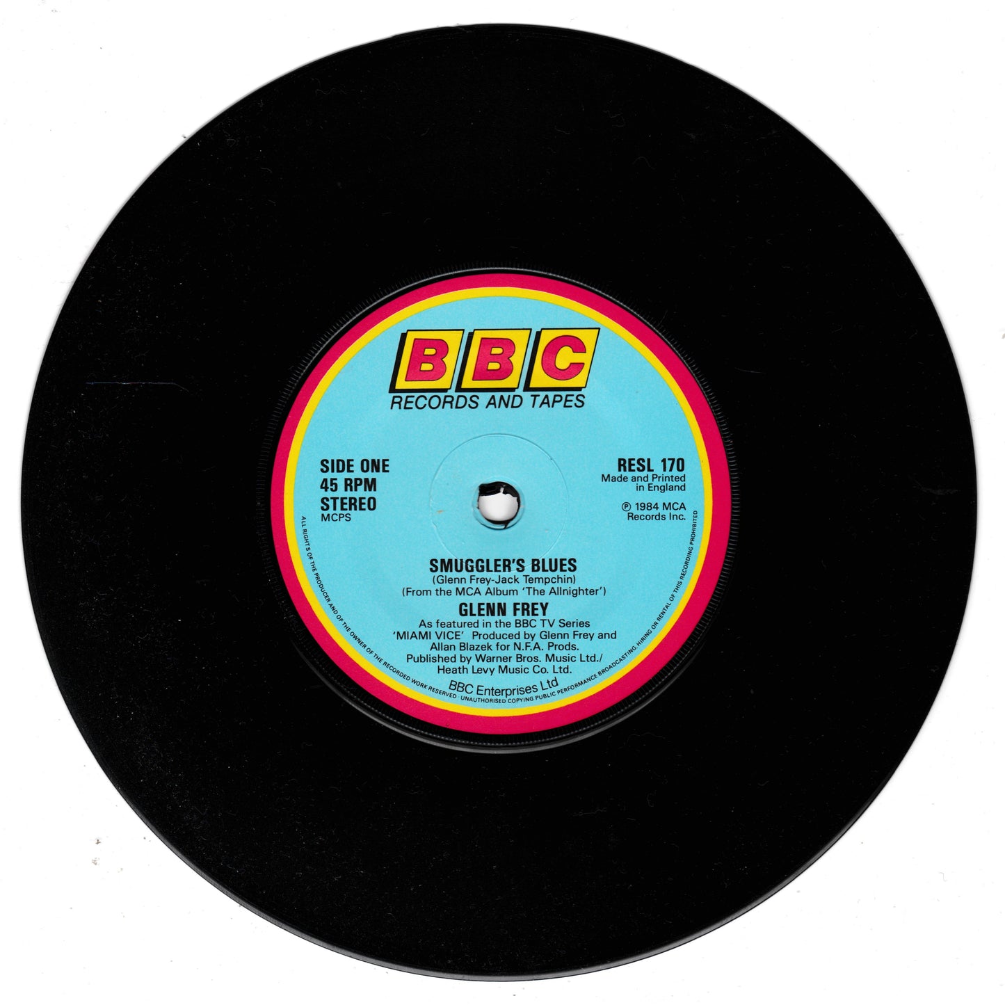 Glenn Frey - Smuggler's Blues (BBC 1985) 7" vinyl P/S single VG/VG Miami Vice