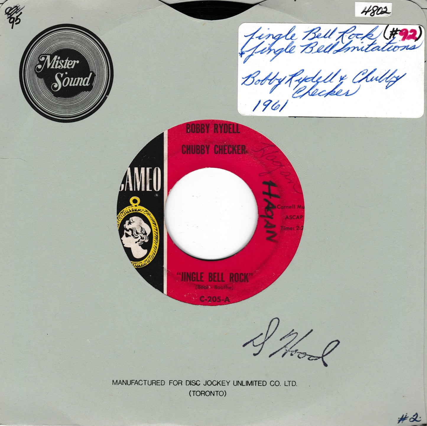 Bobby Rydell, Chubby Checker - Jingle Bell Rock (Cameo 1961) 7" vinyl single US VG/- jukebox