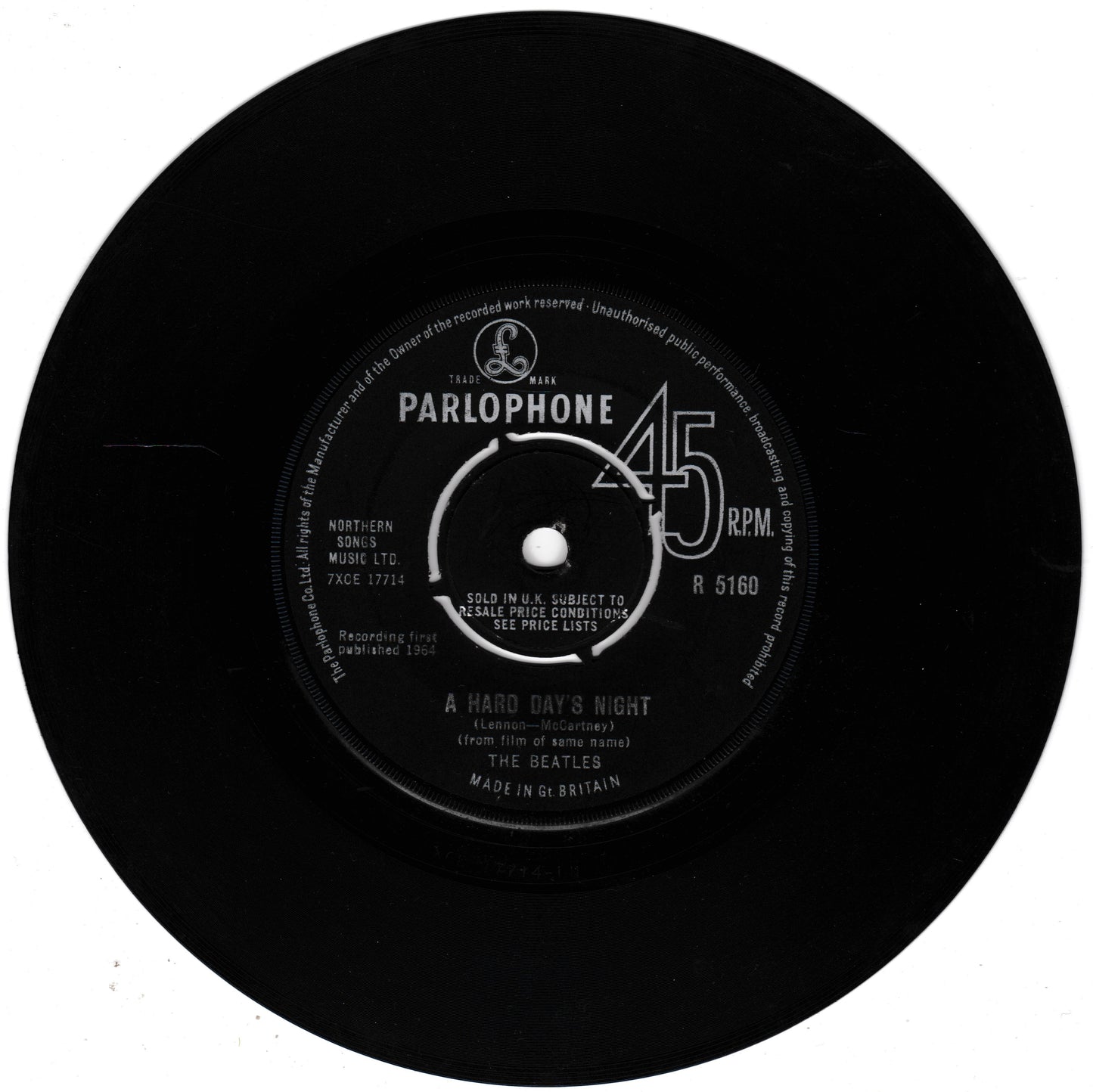 The Beatles ‎– A Hard Day's Night (Parlophone 1964) 7" vinyl single VG/-
