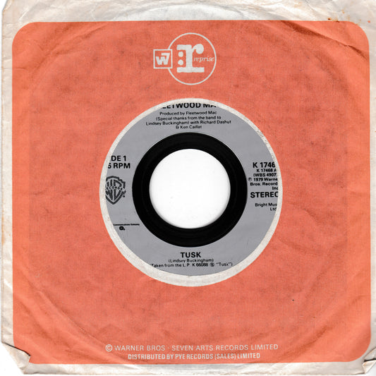 A vintage 7-inch vinyl record sleeve for Tusk by Fleetwood Mac, released on Warner Bros. and Seven Arts Records.
