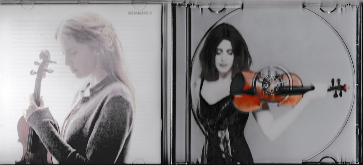 A double-sided CD jewel case containing a music album, featuring a black and white photograph of Vilde playing a violin on the left, and a colour photo of Vilde holding an orange violin on the right.