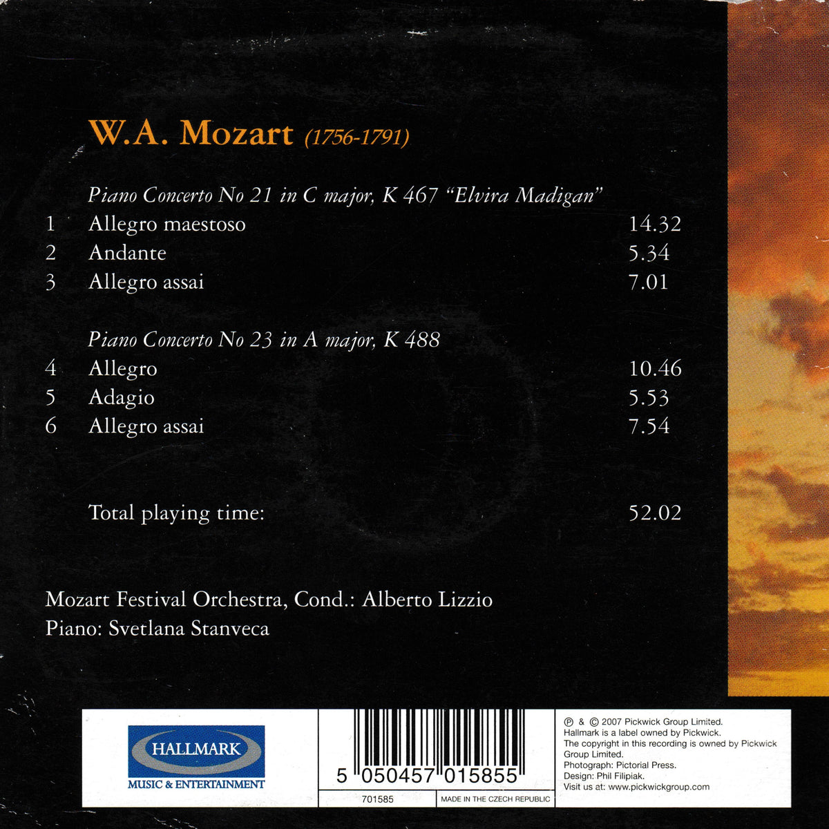 Mozart – Piano Concerto Nos 21 & 23 (Hallmark 2007) CD album