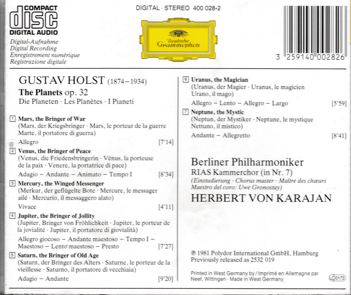 Holst - The Planets (Deutsche Grammophon 1983) CD album