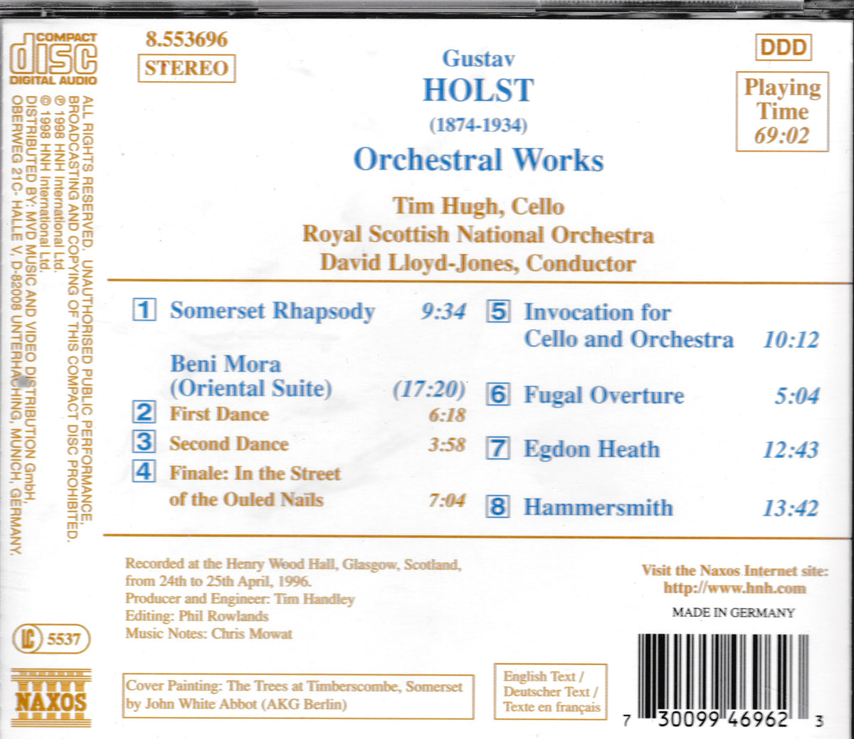Holst - Beni Mora / Somerset Rhapsody / Hammersmith / Egdon Heath / Invocation For Cello And Orchestra (Naxos 1998) CD album