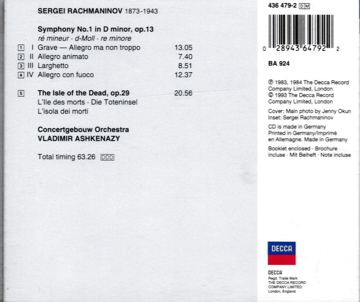 Rachmaninov - Symphony No. 1 / The Isle Of The Dead (Decca 1993) CD album