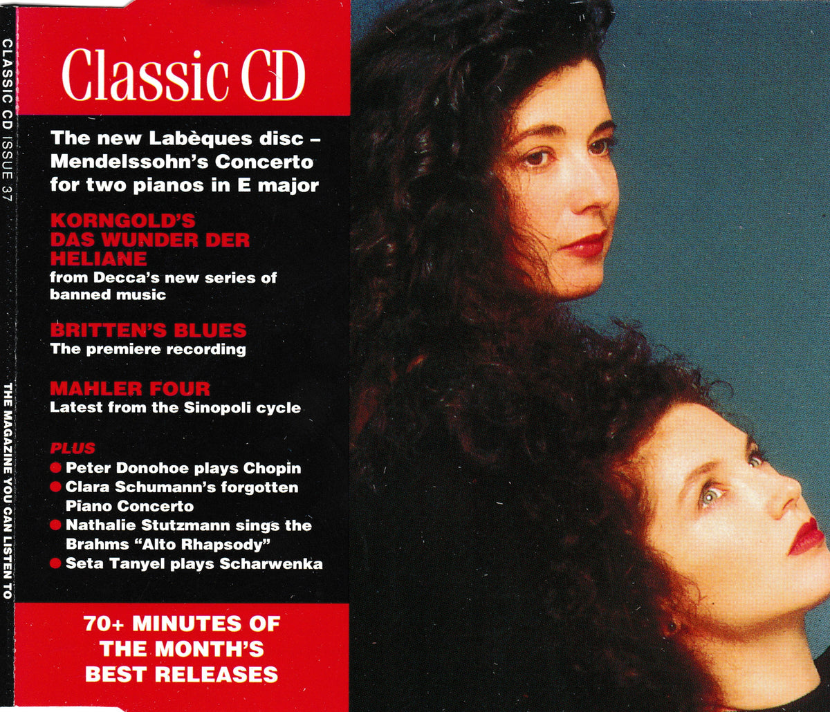 CD cover for 'Classic CD' featuring two women on the right side and white text listing album titles on the left, with red and black design blocks and a dark blue-green background.