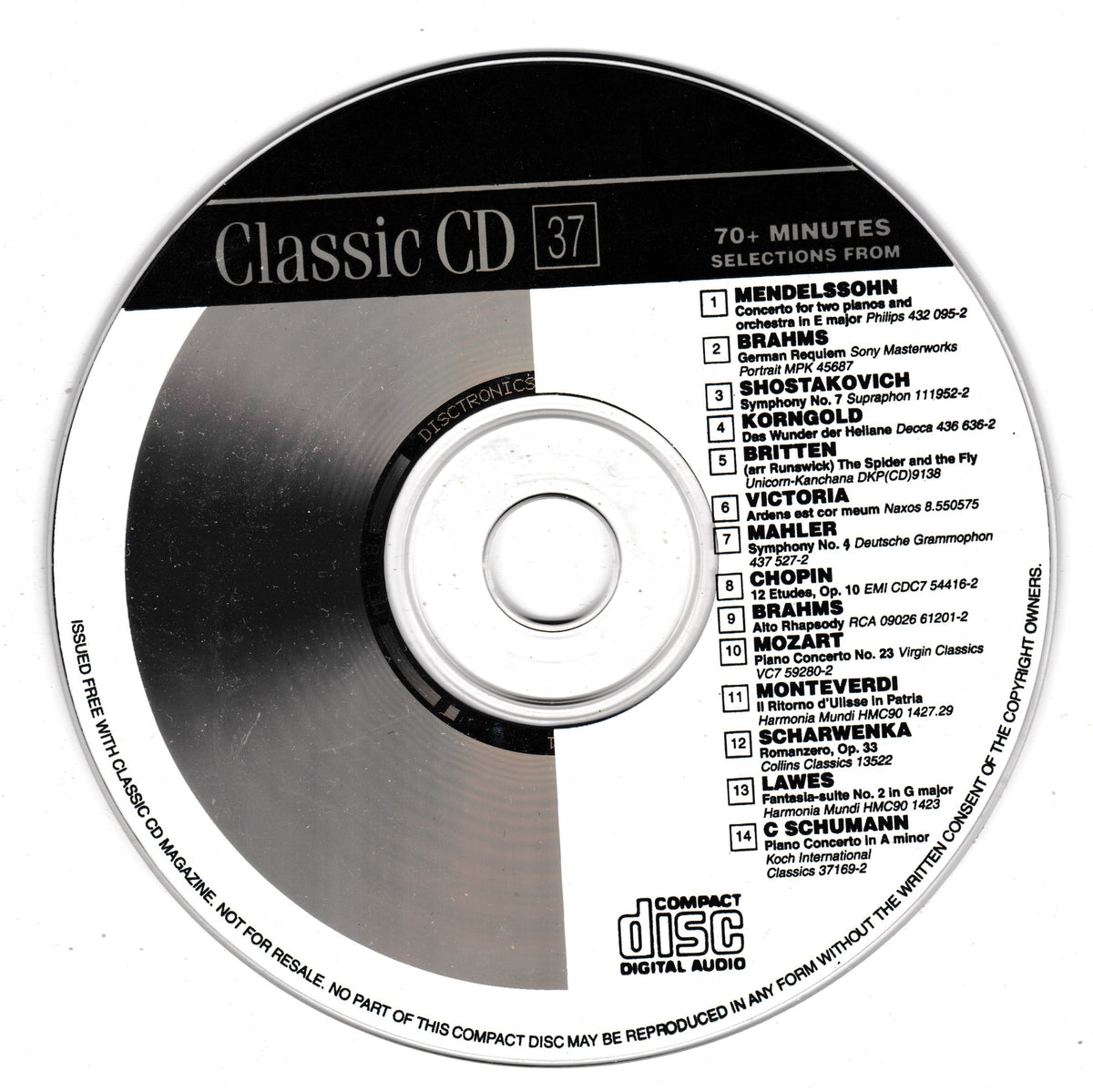 A silver and black Classic CD with tracklist text on the right side, photographed on a white background.
