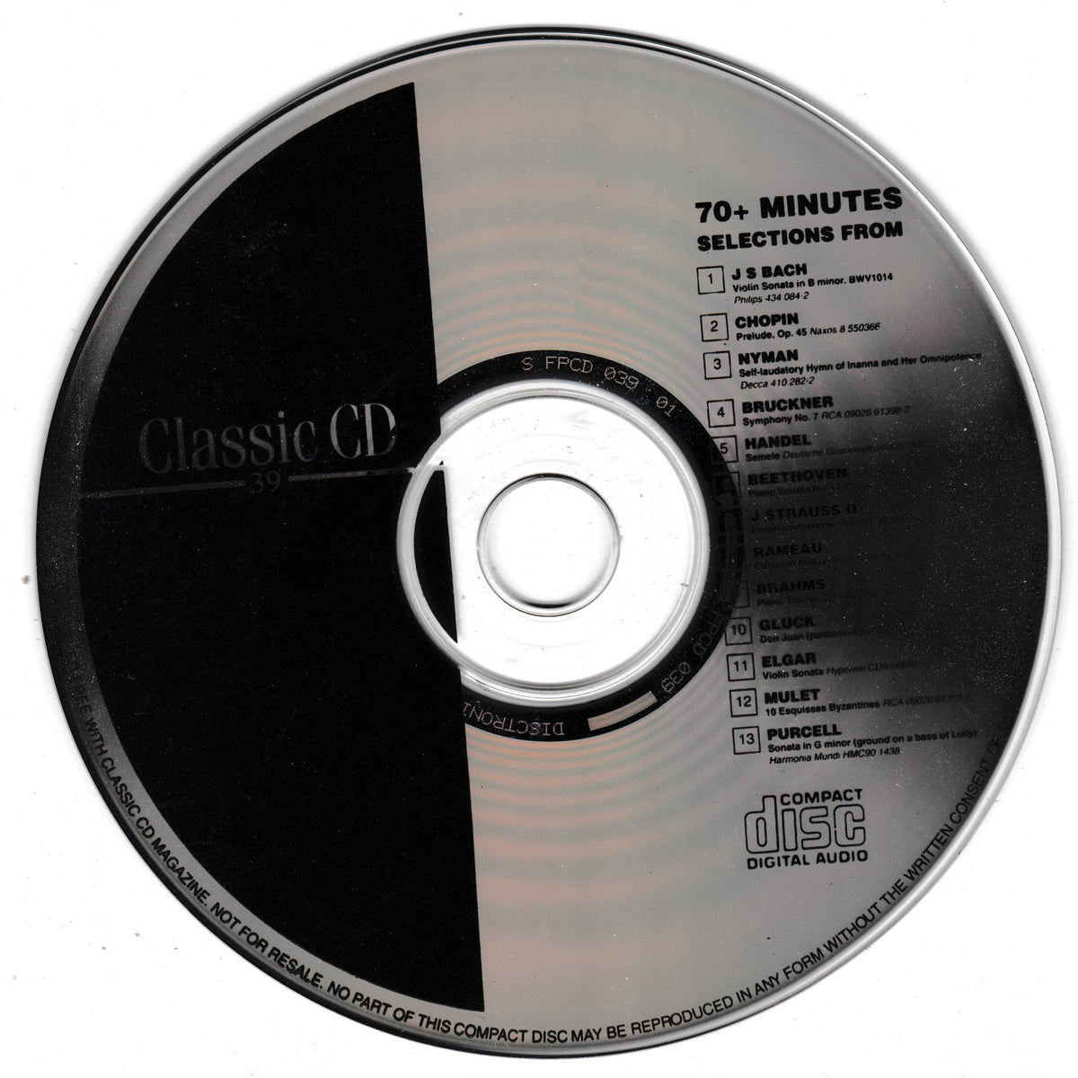 A classic compact disc music release with a black and silver split design, featuring track listings.