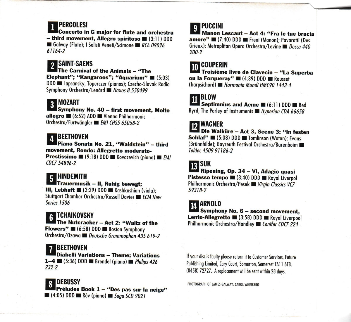A CD inlay for Beethoven symphony works, featuring track listings for Op. 18, Sonata 11, Variations