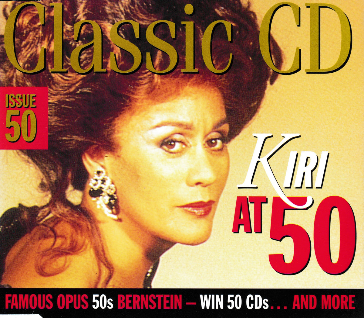 CD cover for 'Classic CD Issue 50 Kiri At 50' featuring a portrait of Kiri At 50 on a warm beige background with large gold and red text.