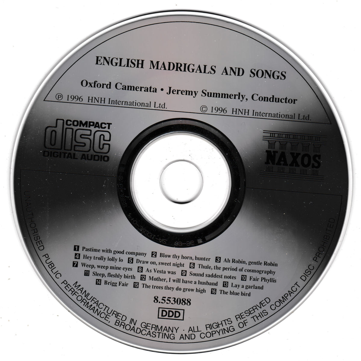 Oxford Camerata, Jeremy Summerly – English Madrigals And Songs (Naxos 1996) CD album