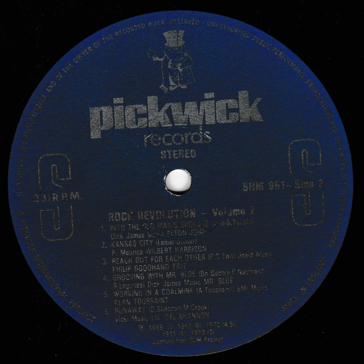 A blue vinyl record label for Pickwick Records, featuring the album title 'Rock Revolution - Volume 1' in white text on a black background.