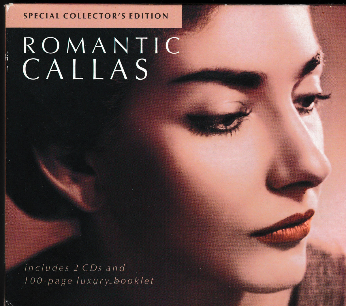 Romantic Callas Special Collector's Edition album cover featuring a close-up portrait of a woman in warm sepia tones with large white title text.