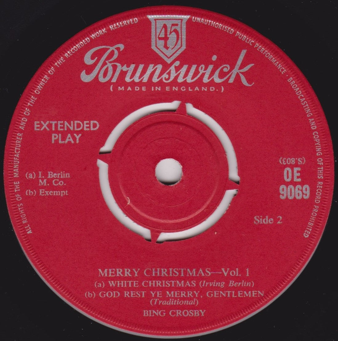 Bing Crosby – Merry Christmas Vol.1 (Brunswick 1960) 7" vinyl EP VG/-