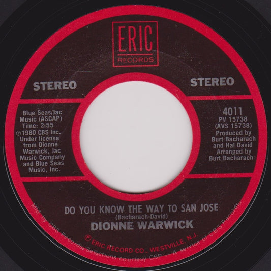 Dionne Warwick ‎– Do You Know The Way To San Jose (Eric 1980) 7" vinyl US single VG/VG jukebox