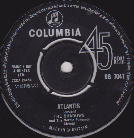 The Shadows - Atlantis (Columbia 1963) 7" vinyl single VG/-