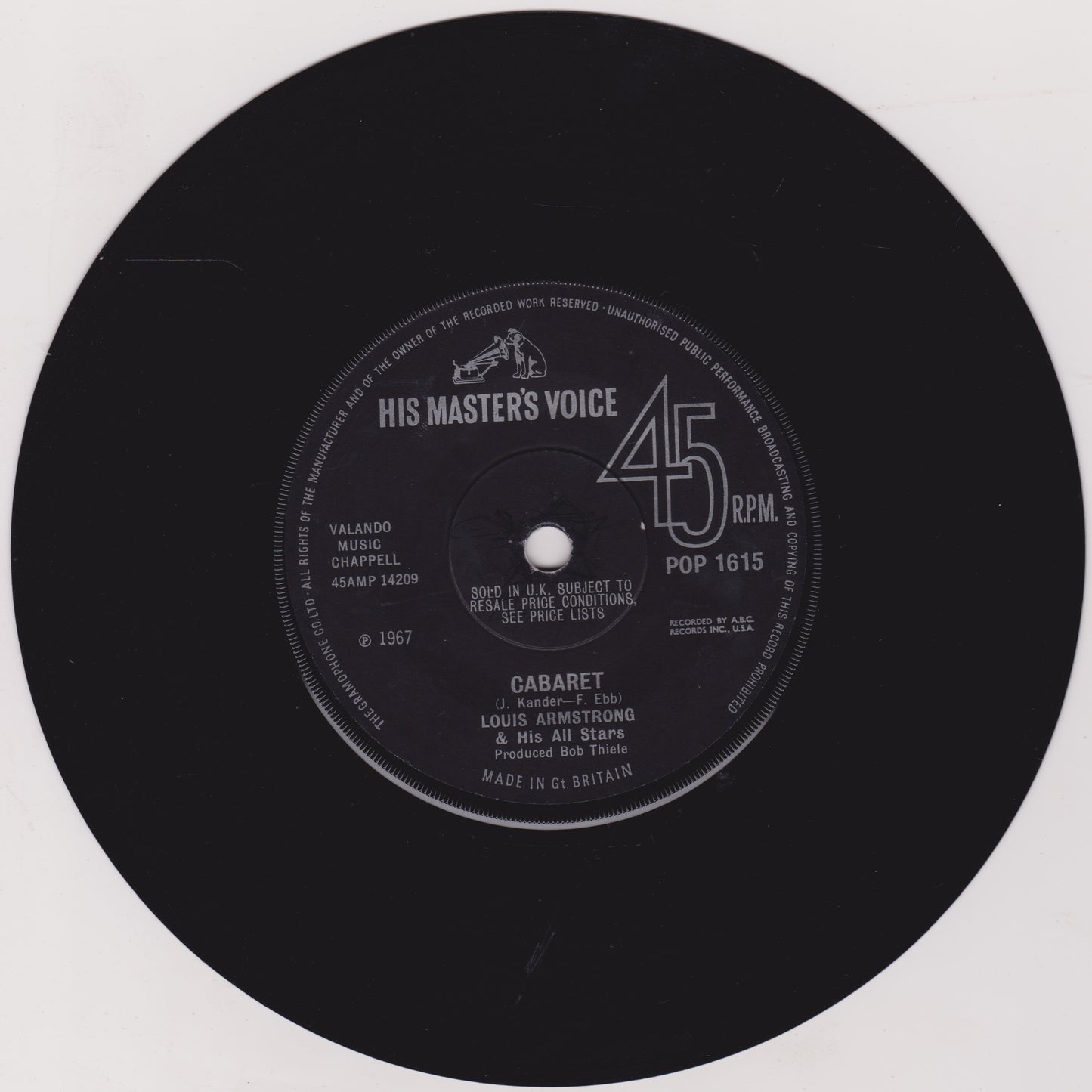 Louis Armstrong Orchestra ‎– What A Wonderful World (HMV 1967) 7" vinyl single VG/-