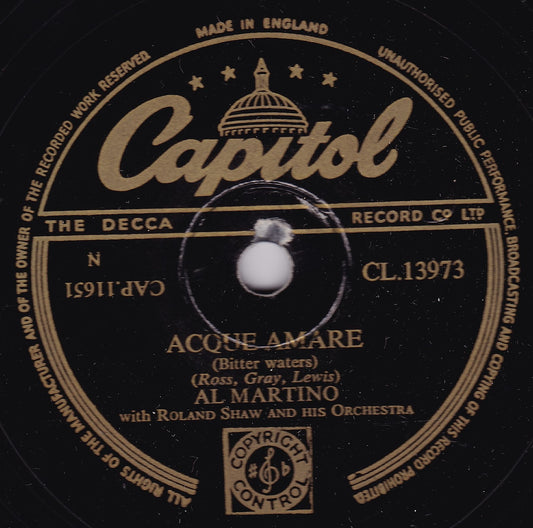 Al Martino ‎– Acque Amare / Be Mine (Capitol 1953) 10" shellac VG/-