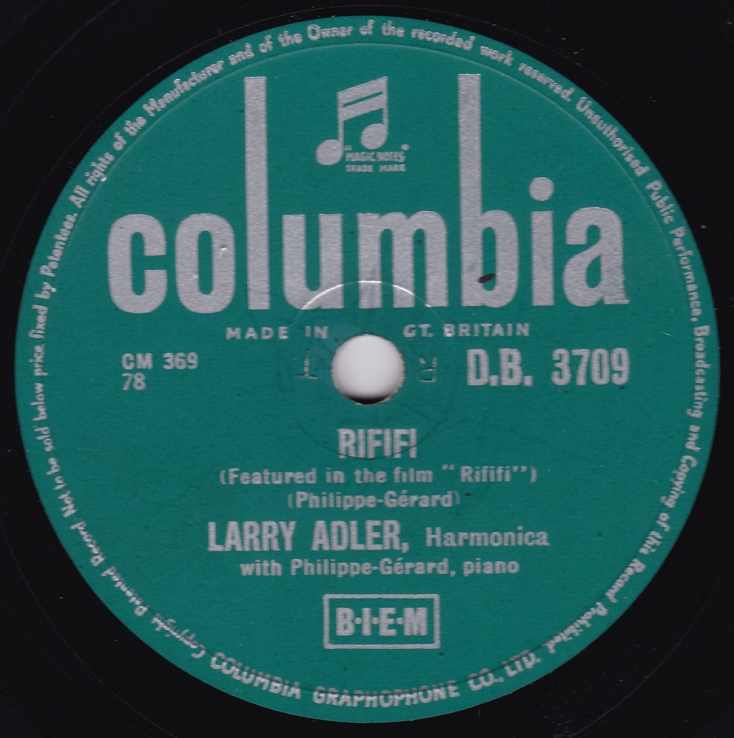 Larry Adler – Malagueña / Rififi (Columbia 1956) 10" shellac 78 VG/G+