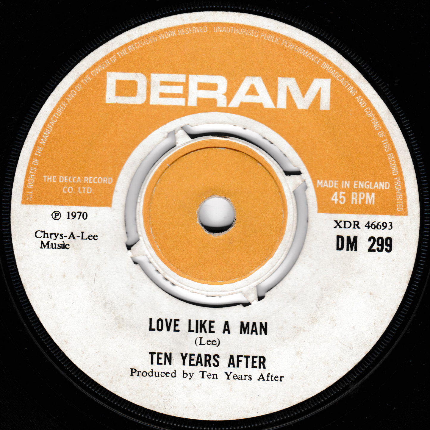 Ten Years After ‎– Love Like A Man (Deram 1970) 7" vinyl single G+/-