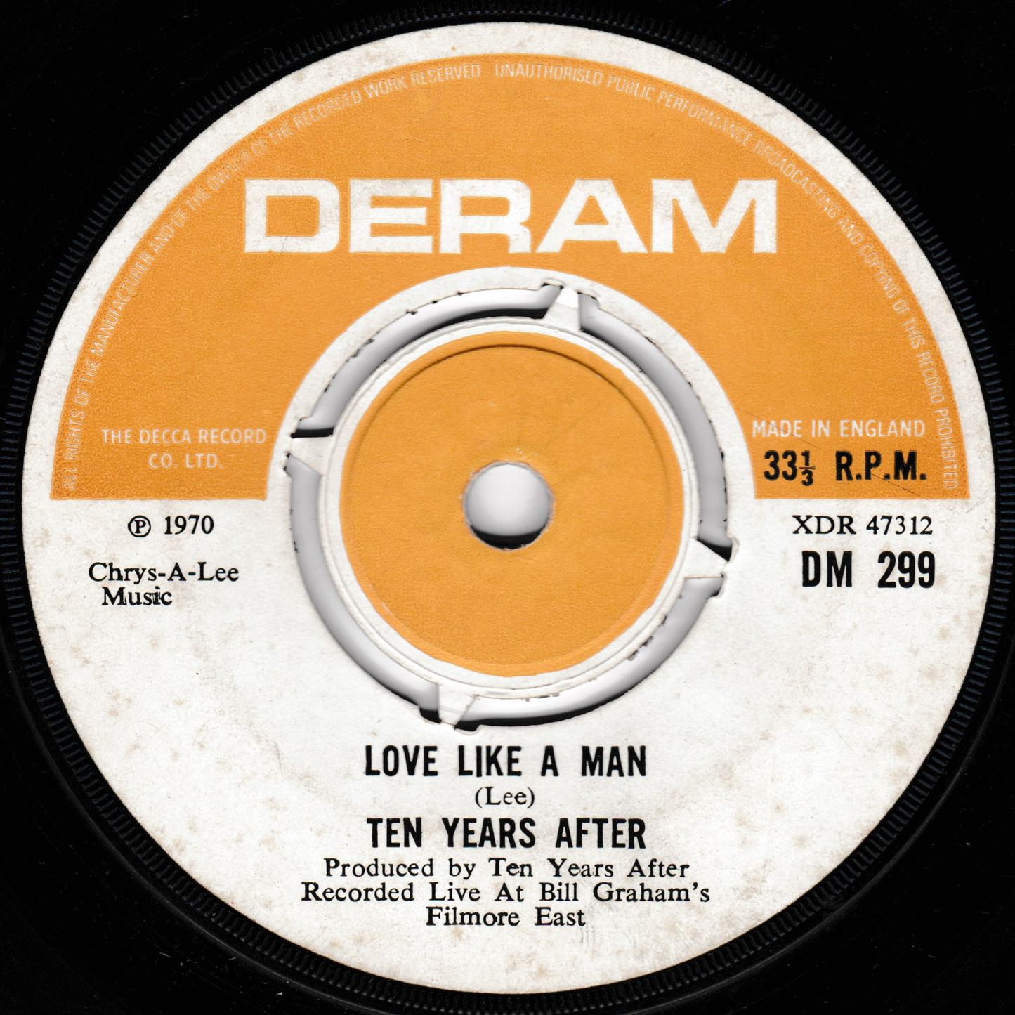 Ten Years After ‎– Love Like A Man (Deram 1970) 7" vinyl single G+/-