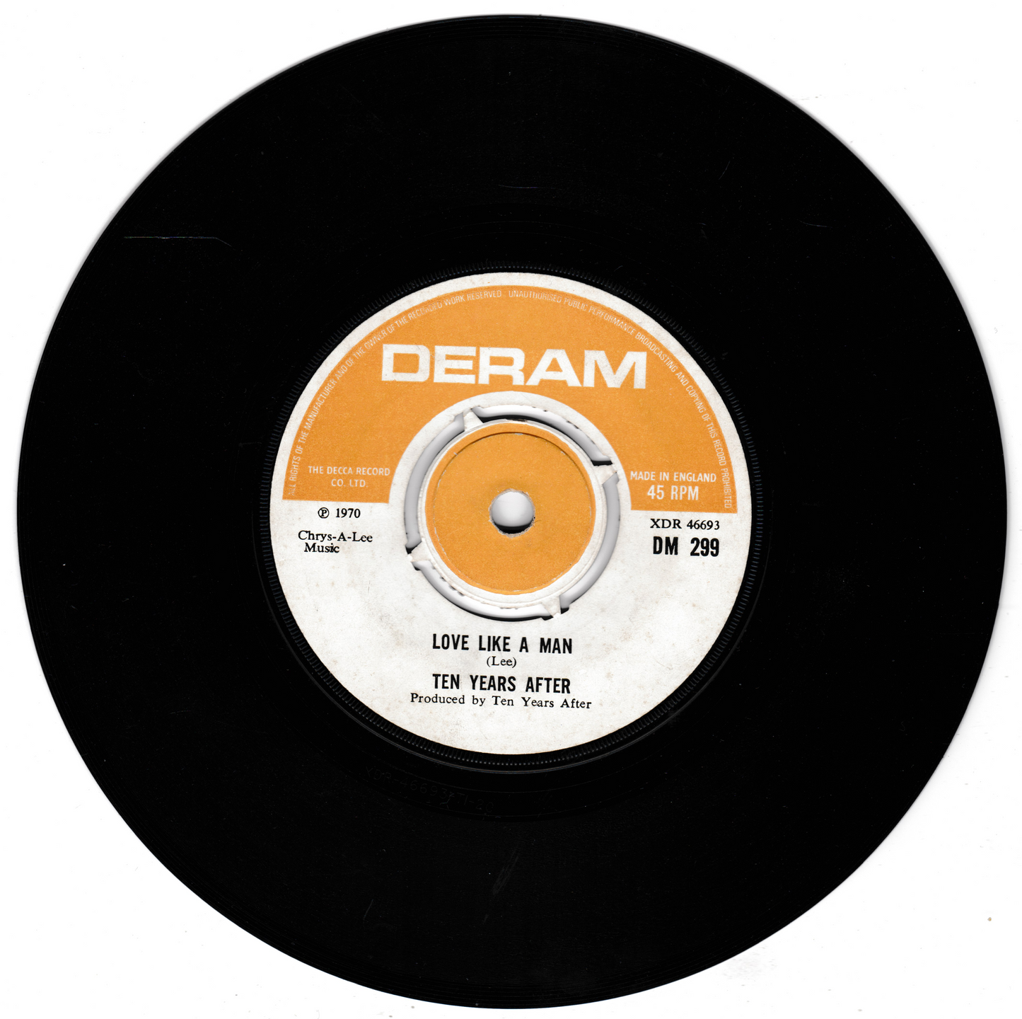 Ten Years After ‎– Love Like A Man (Deram 1970) 7" vinyl single G+/-