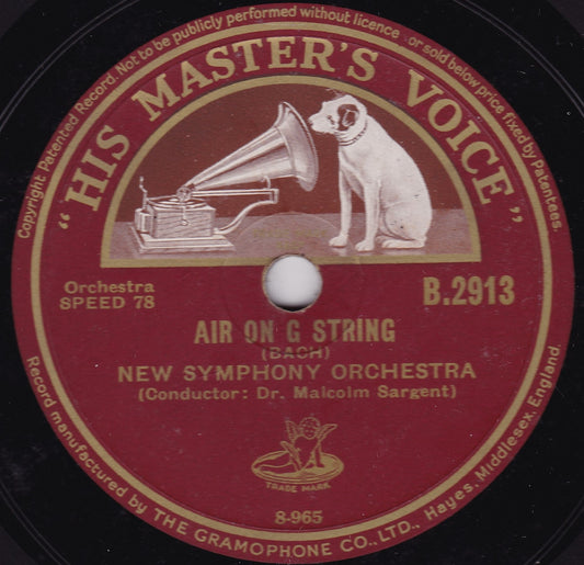 New Symphony Orchestra, Sargent - Air On G String (1939) 10" shellac VG/-