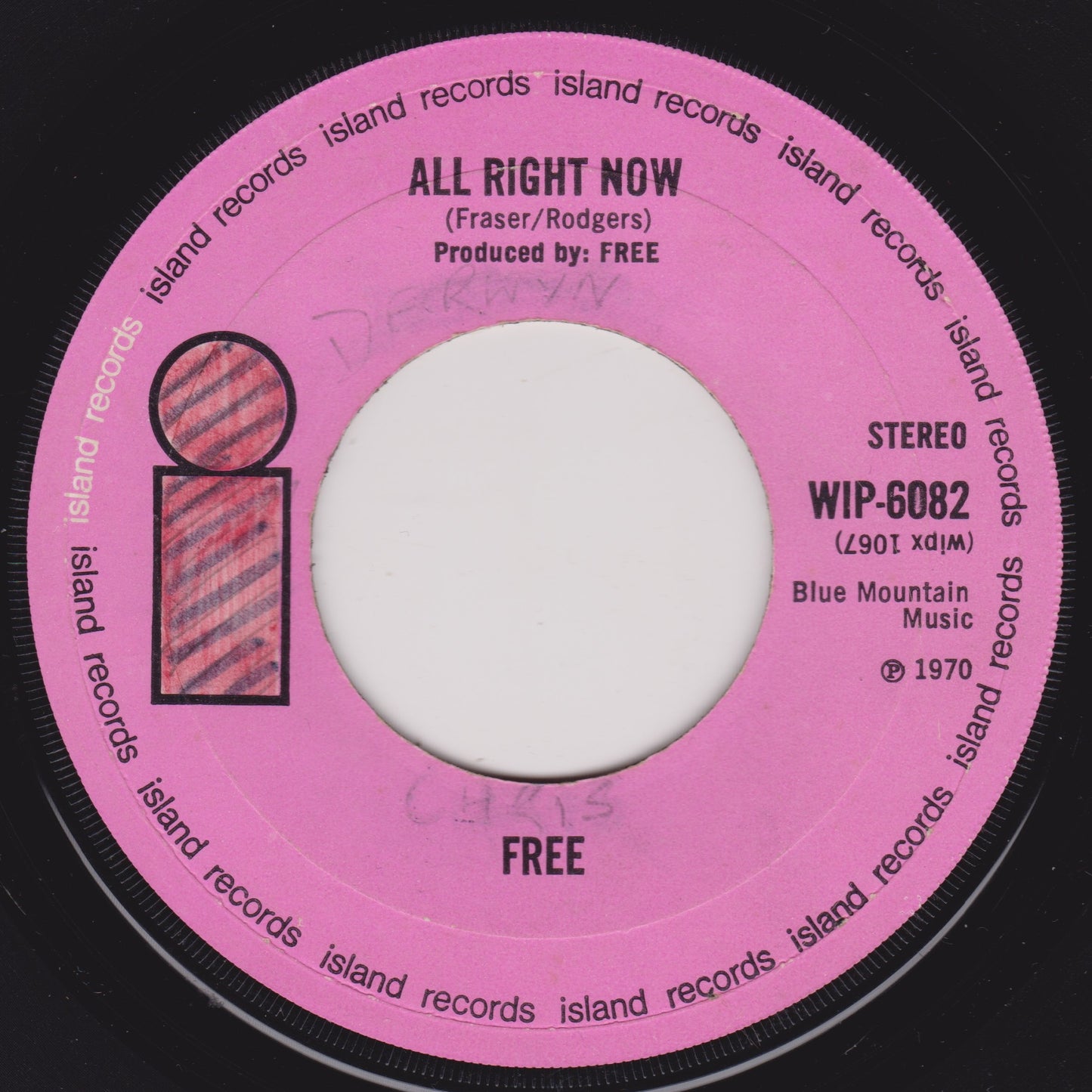 Free - All Right Now (Island 1970) 7" vinyl single G+/- jukebox centre