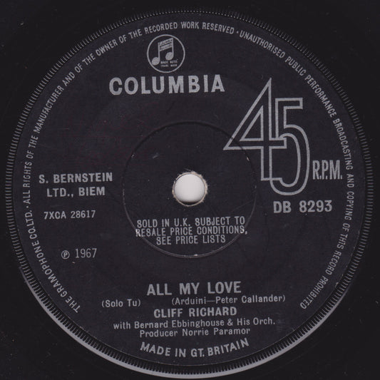 Cliff Richard - All My Love (Columbia, 1967) 7" vinyl single G+/-