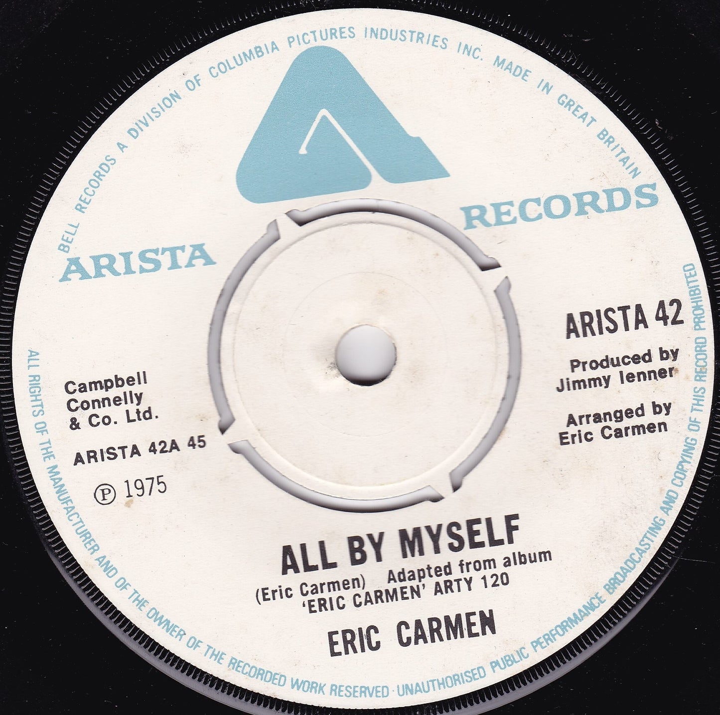 Eric Carmen – All By Myself (Arista 1975) 7" vinyl single G+/-