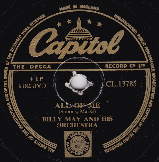 Billy May & His Orchestra ‎– All Of Me (Capitol) 10" shellac VG/-