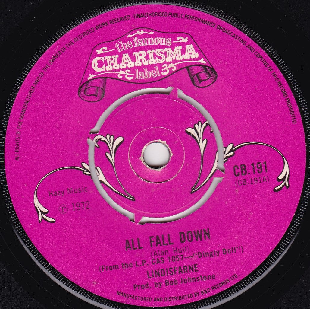 Lindisfarne - All Fall Down (Charisma 1972) 7" vinyl single G+/-