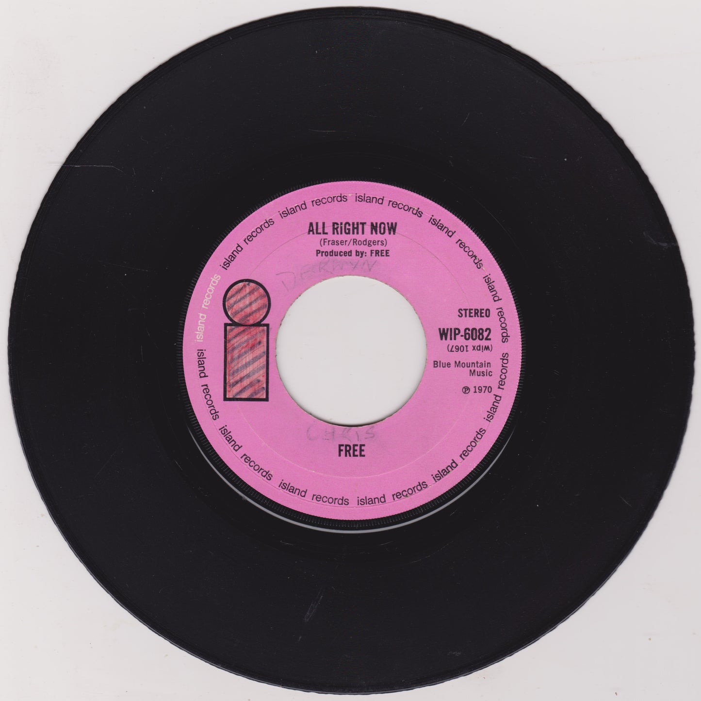 Free - All Right Now (Island 1970) 7" vinyl single G+/- jukebox centre