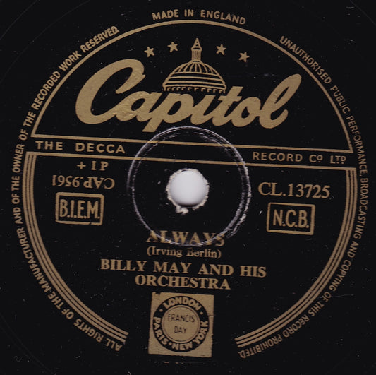 Billy May & His Orchestra ‎– Always (Capitol 1952) 10" shellac VG/-