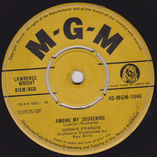 Connie Francis ‎– Among My Souvenirs (MGM 1959) 7" vinyl single G+/-